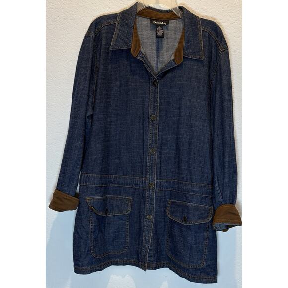 Denim & Co. Denim Barn Coat with Faux Leather Trim Women’s Size 1X - Picture 1 of 3